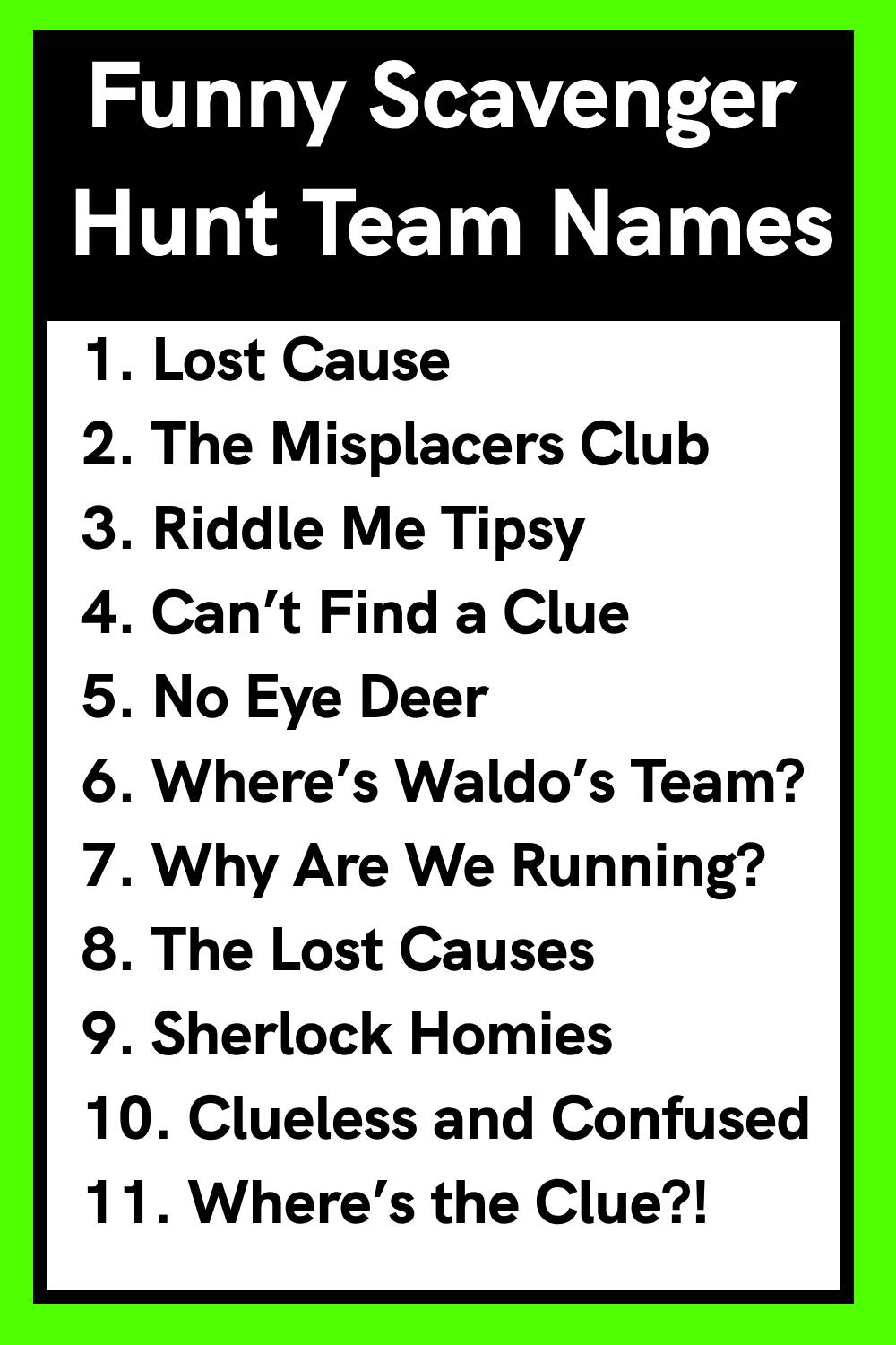 Funny Scavenger Hunt Team Names