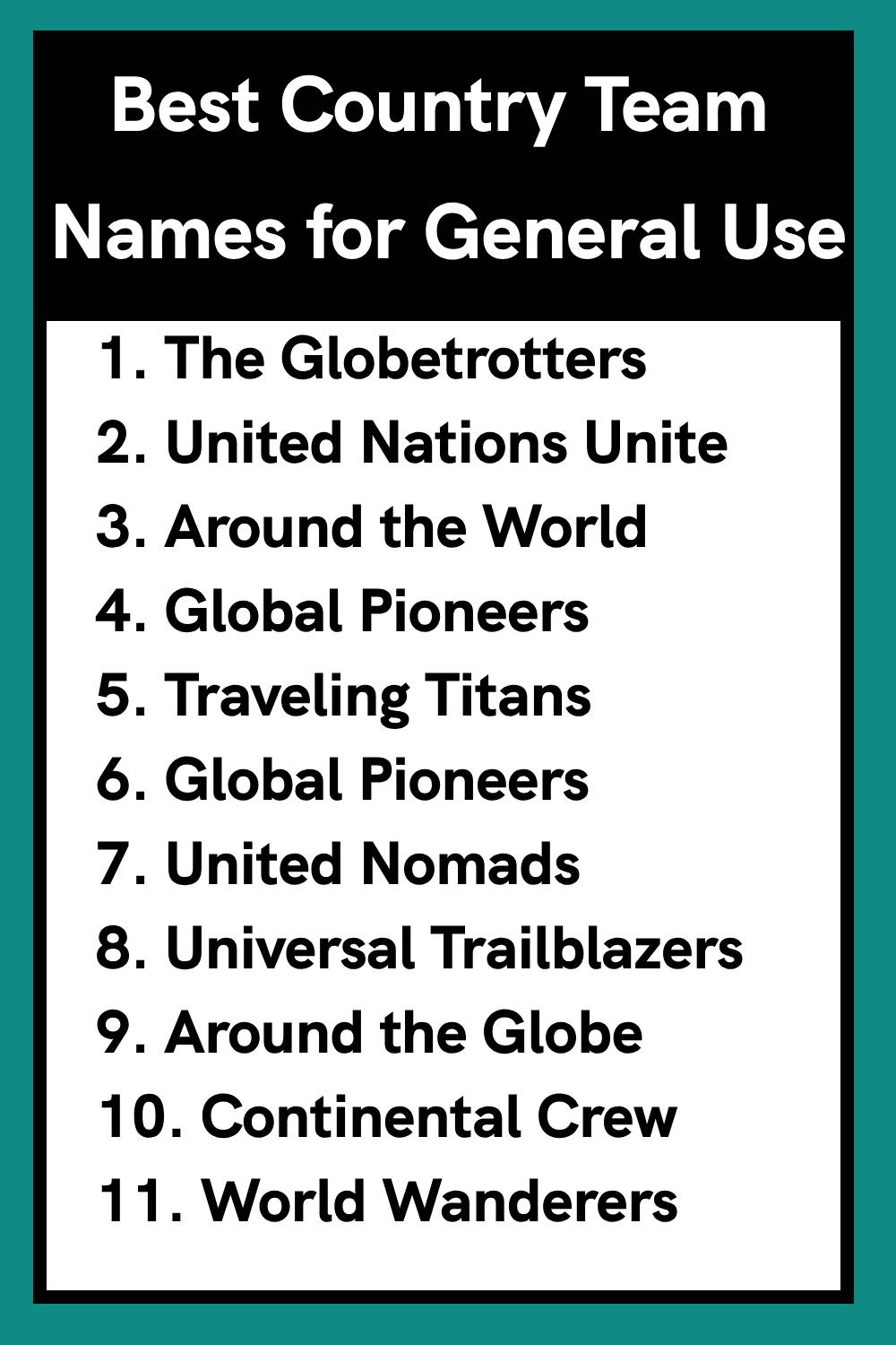 Best Country Team Names for General Use