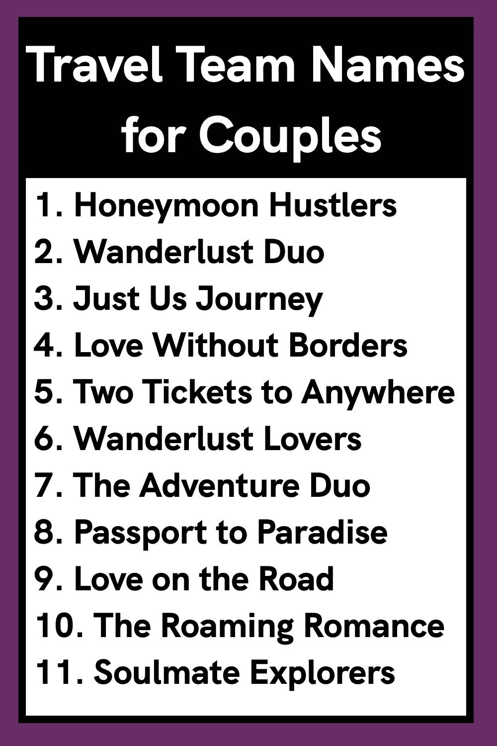 Travel Team Names for Couples